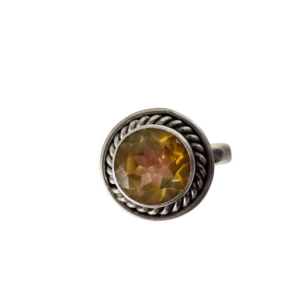 Sterling Silver Citrine Yellow Gemstone Women’s Ring Size 8 Boho Jewelry